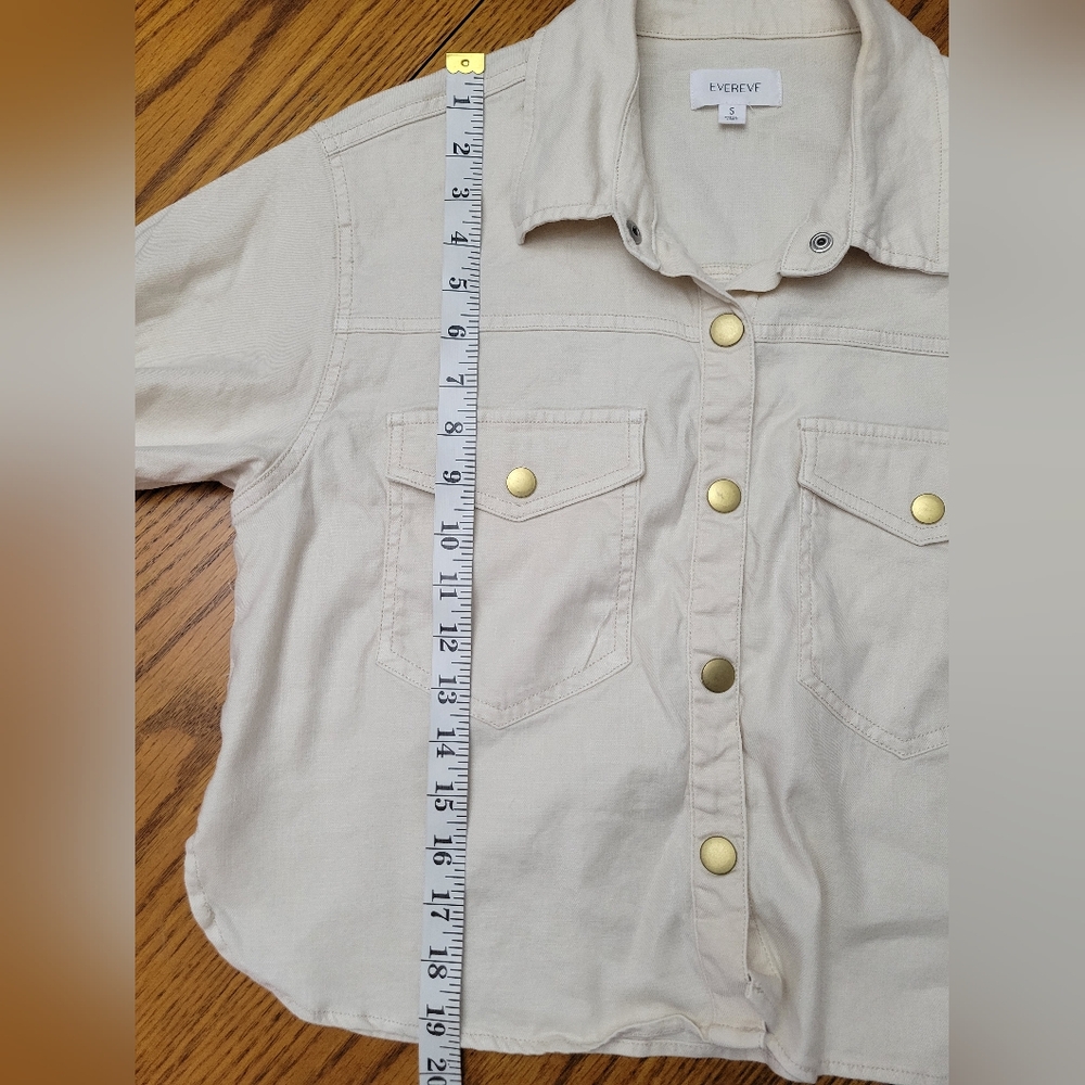 Evereve Frankie Stretch Linen Cropped Shacket Natural Cream Size Small - Picture 9 of 14